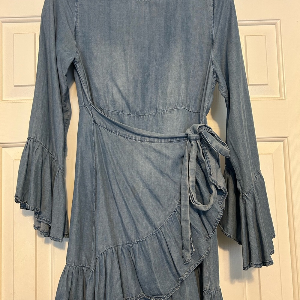 Blue Ruffle Wrap Dress